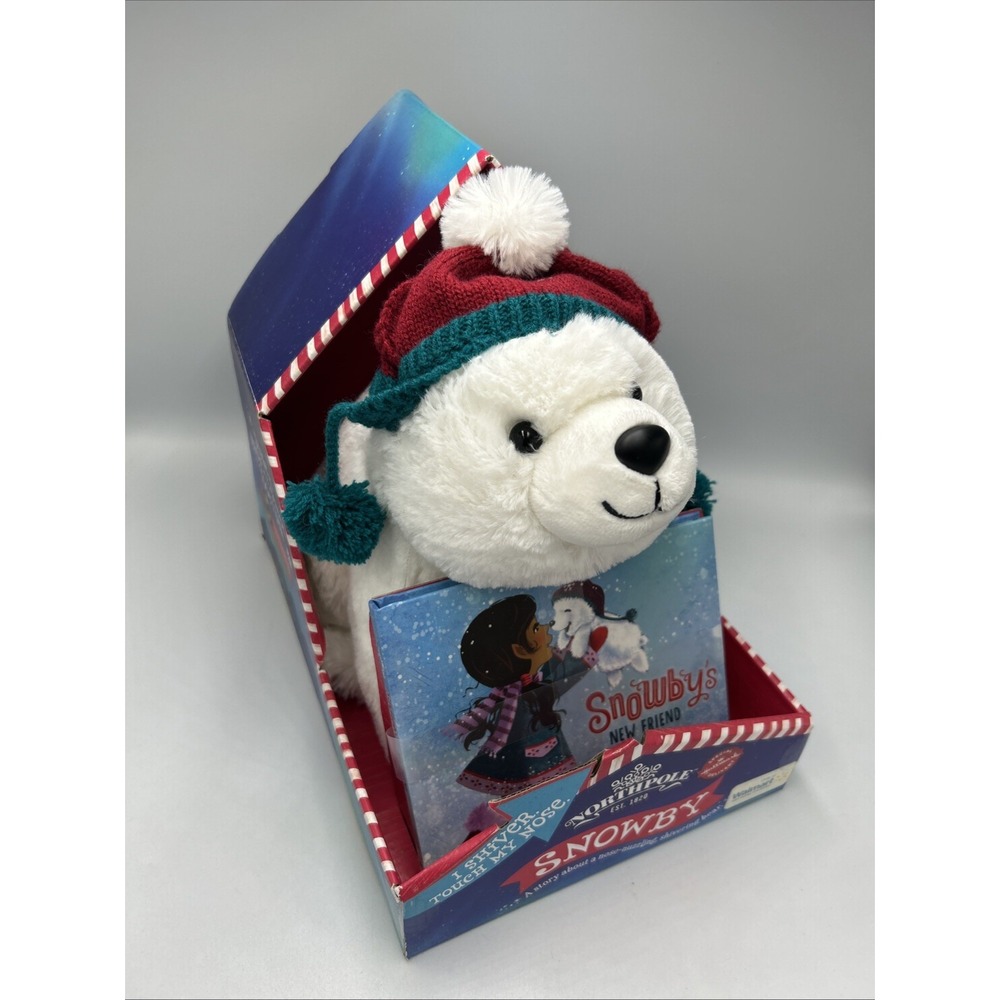 NIB Hallmark Snowby North Pole Plush Polar Bear & Book Shivering Stuffed Animal